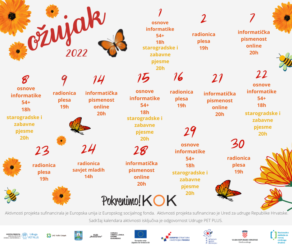 Kravarsko: ESF projekt Pokrenimo KOK! - kalendar događanja za ožujak 2022.