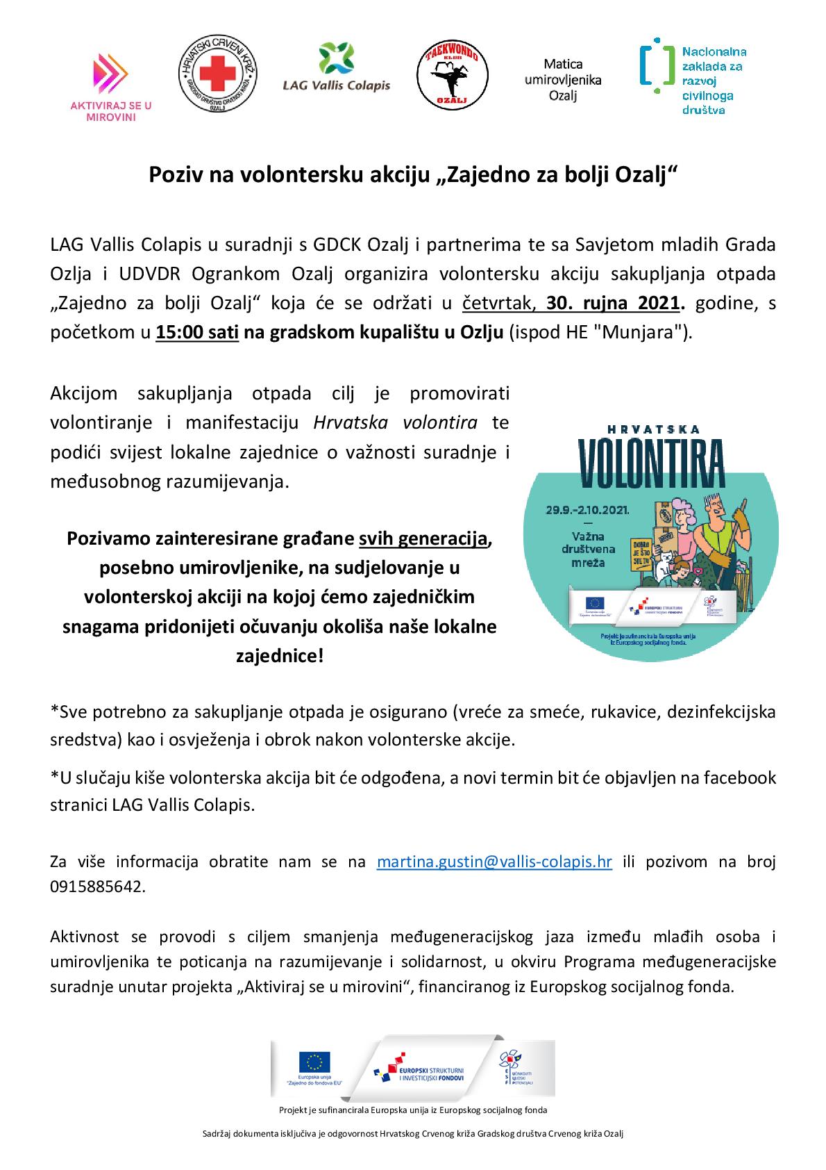 Poziv na volontersku akciju Zajedno za bolji Ozalj 30.9.2021. 001